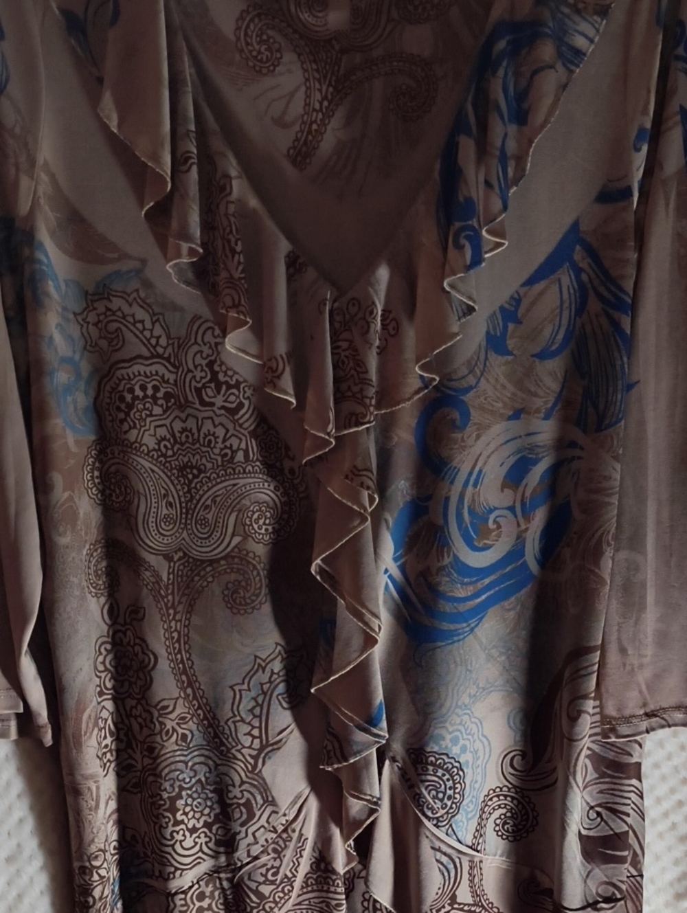 Beige Paisley A-Line Skirt with Blue Accents